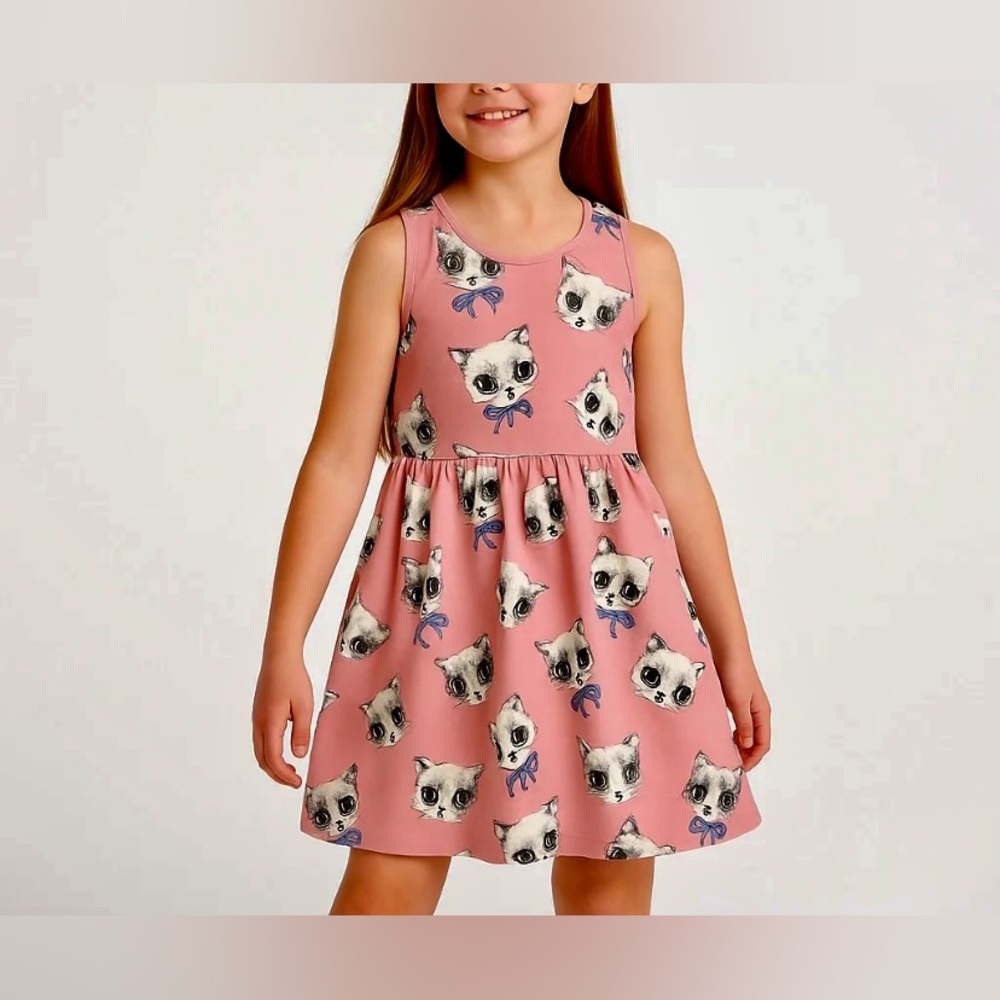 Pink Dress with Cat Print